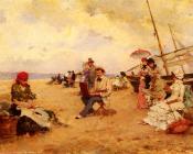 弗朗西斯科 米拉勒斯 加鲁普 : The Artist Sketching On A Beach